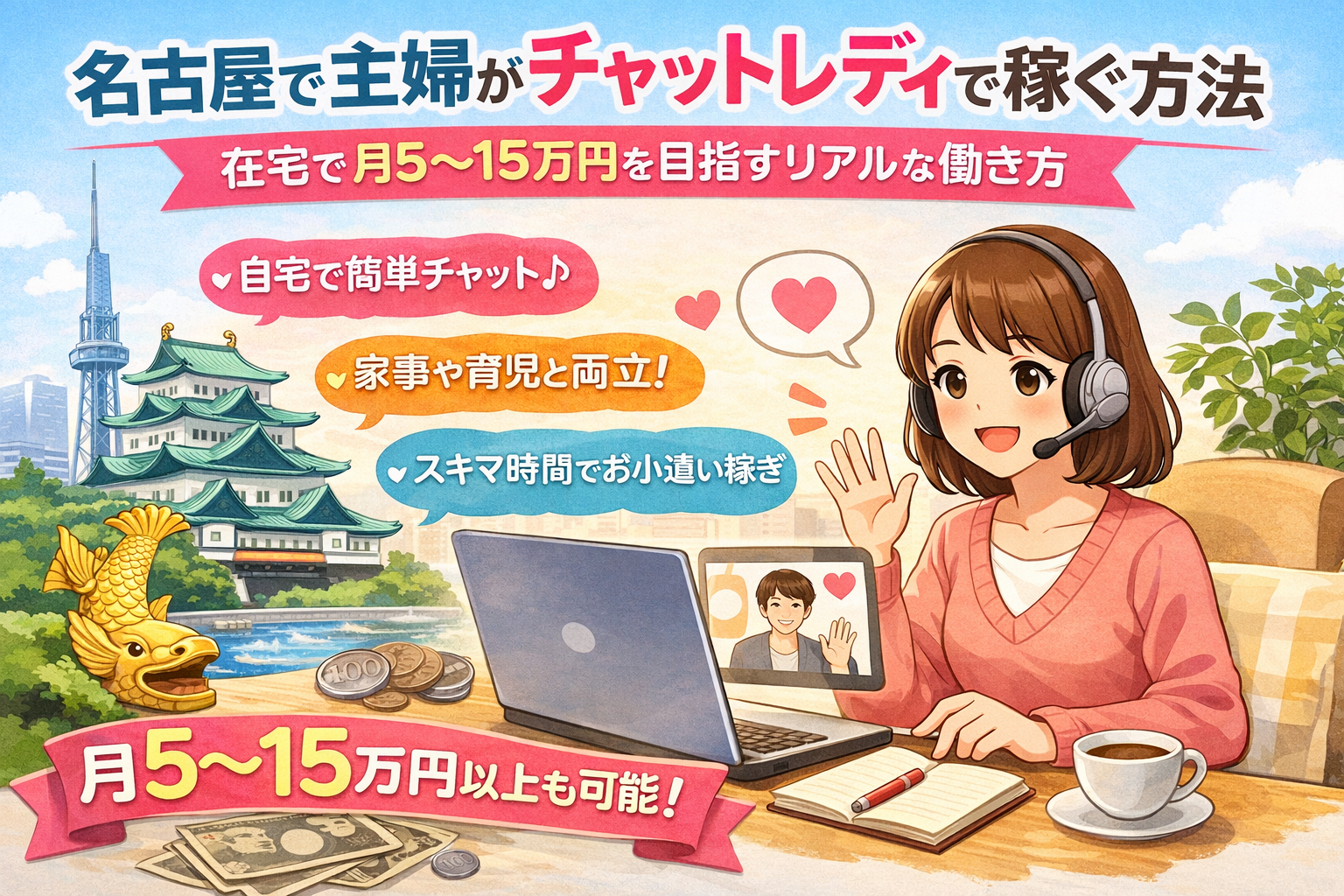 名古屋で主婦がチャットレディで稼ぐ方法｜在宅で月5〜15万円を目指すリアルな働き方